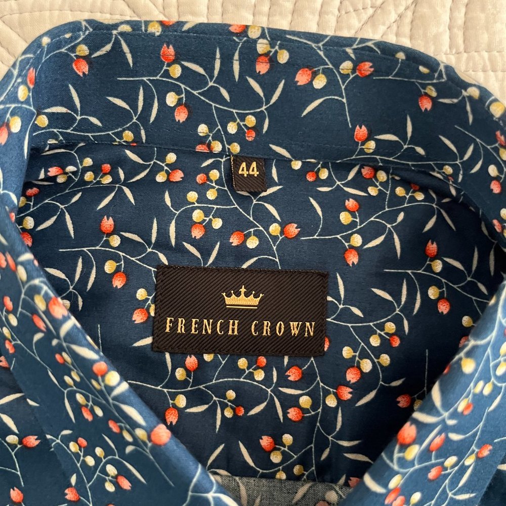 FRENCH CROWN MEN'S SZ 44 COTTON SS FLORAL DRESS SHIRT